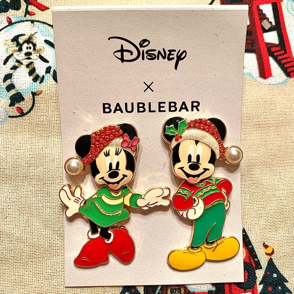 SOLD NWT Disney Parks Mickey and Minnie Mouse Christmas Baublebar Earrings